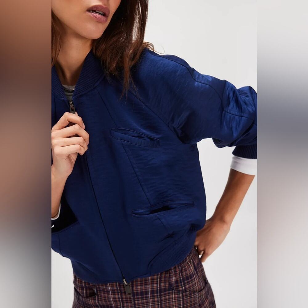 Free People Ellie Satin Bomber Jacket - Picture 2 of 7